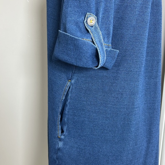 J McLaughlin Chambray Relaxed Fit Dress Knee Length Pockets Roll Sleeve Sz M - Picture 5 of 12